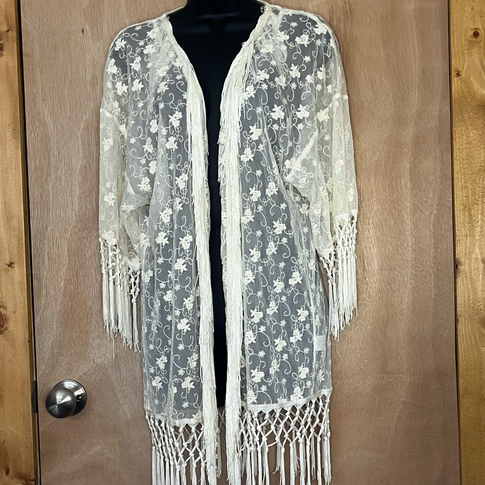 Lace kimono bathing suit cover